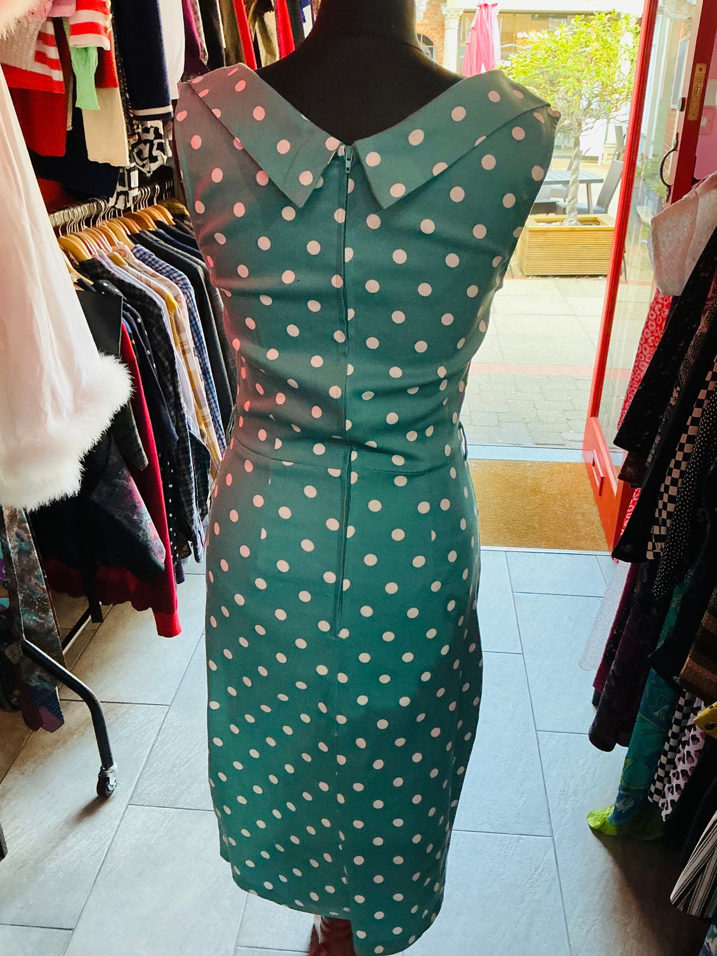 Turquoise Polka Dot 50s Style Lindy Bop Wiggle Dress