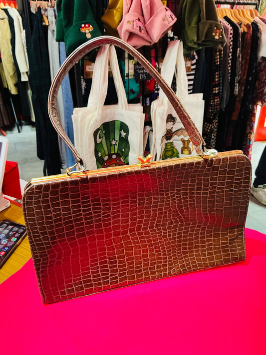 1960s Vintage Brown Leather Handbag