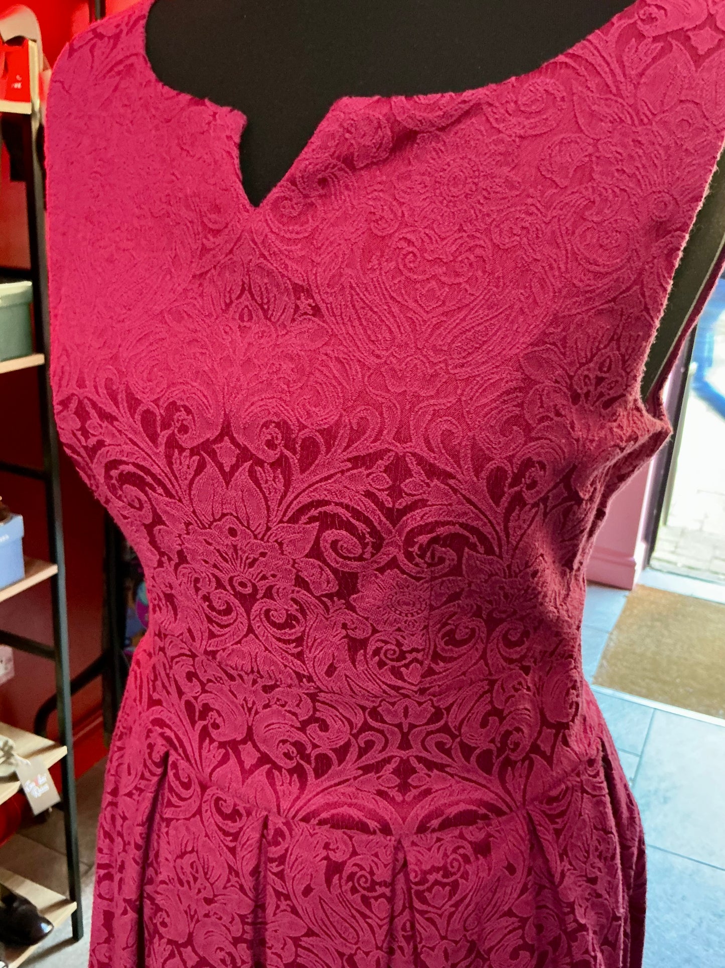 Fuchsia Pink Brocade Embroidered Lindy Bop A-line Dress