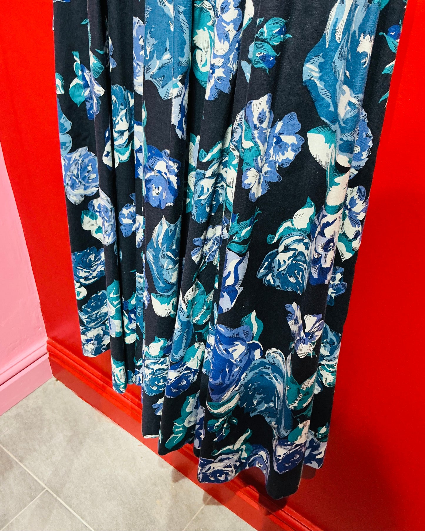 1980s Vintage Laura Ashley Blue Floral Rose Tea Dress