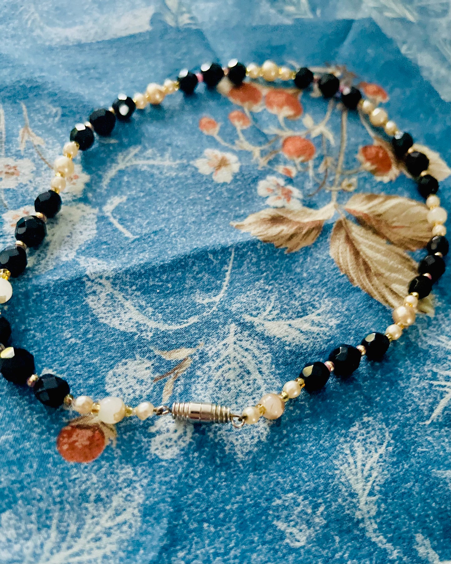 Black Crystal and Pearl Necklace