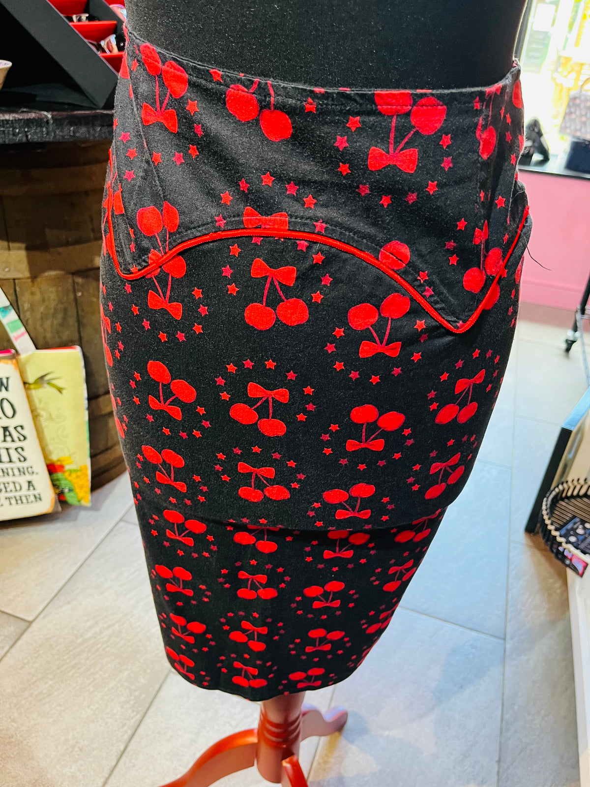 Collectif London Black Cherry Print Pencil Skirt