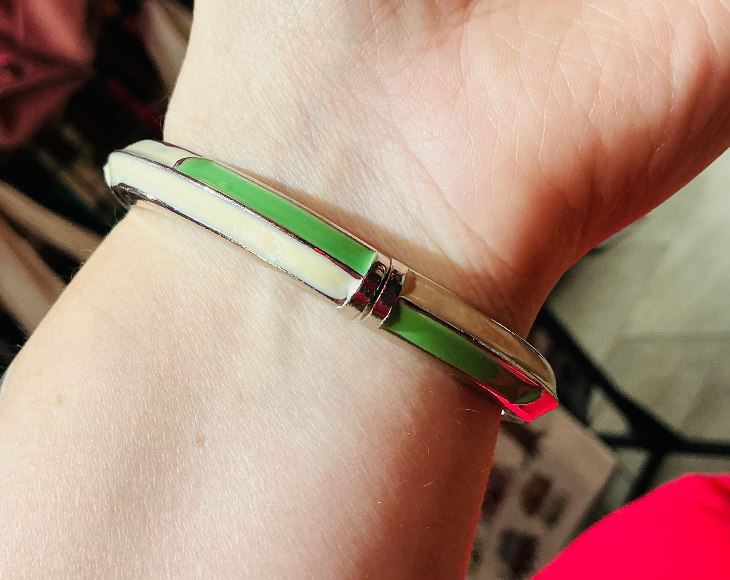 1980s Vintage Green and White Bangle
