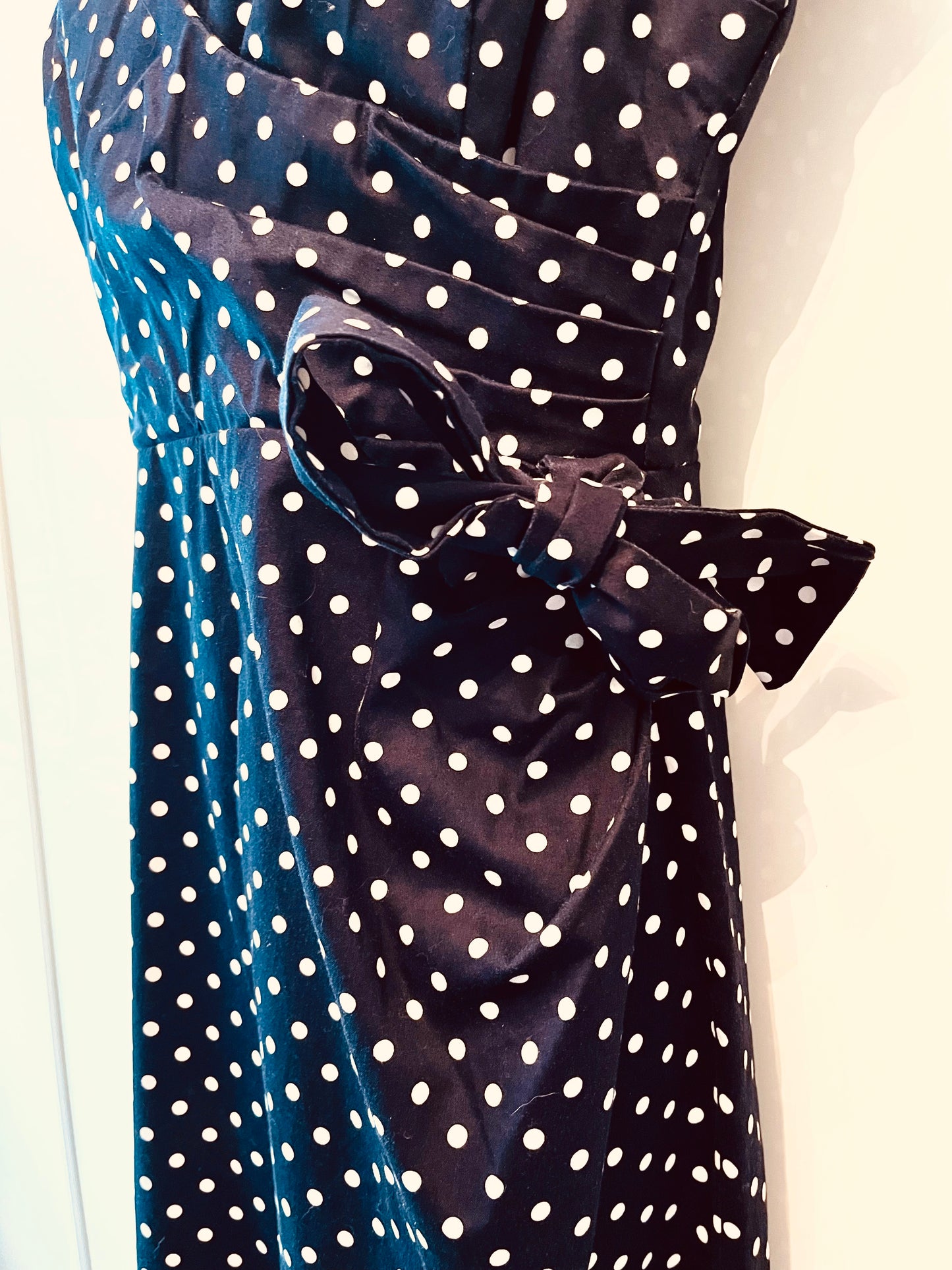 The Pretty Dress Company Navy and white polka wiggle dress