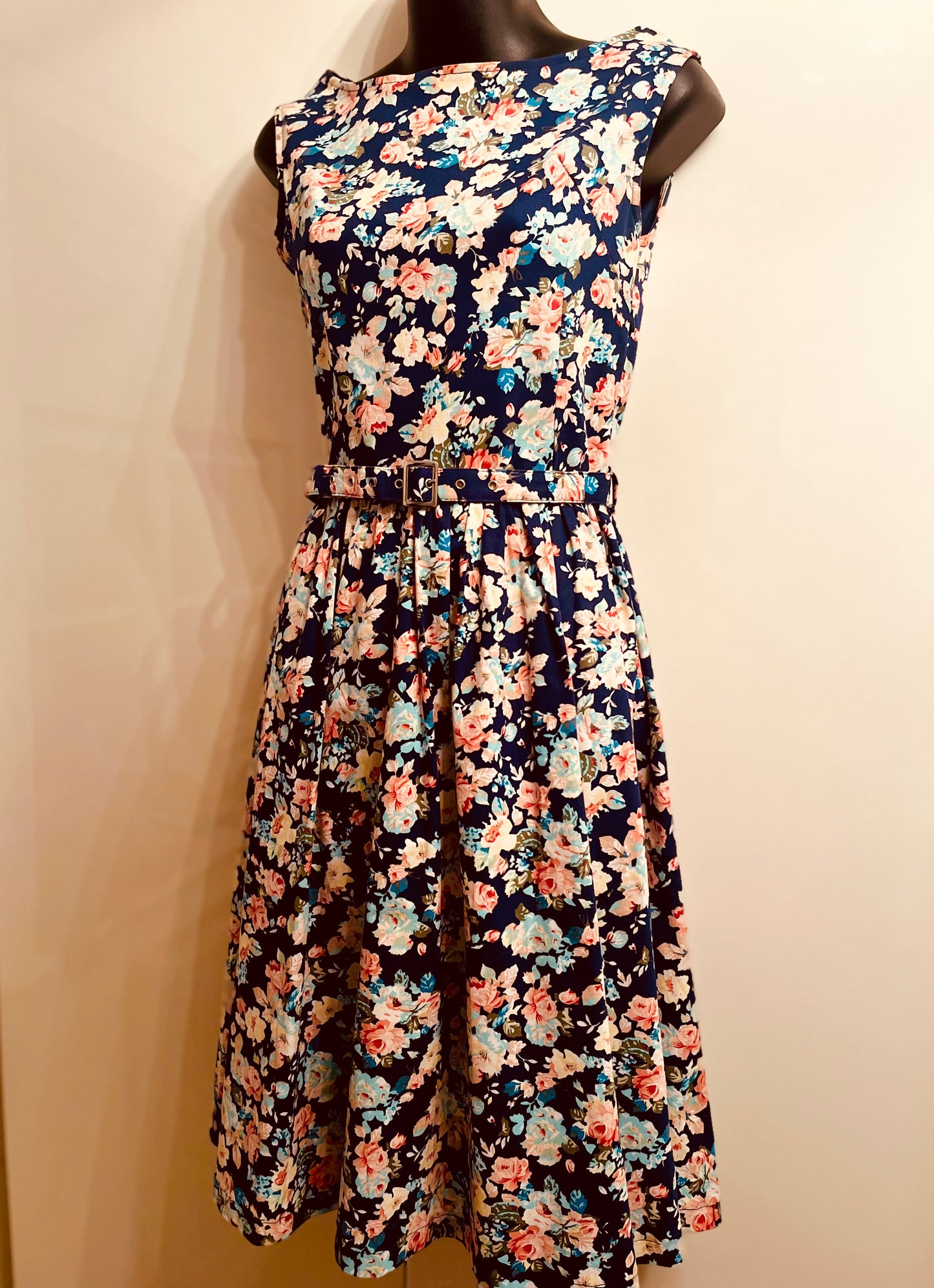 Pretty Floral Navy Lindy Bop Belted Swing Dress
