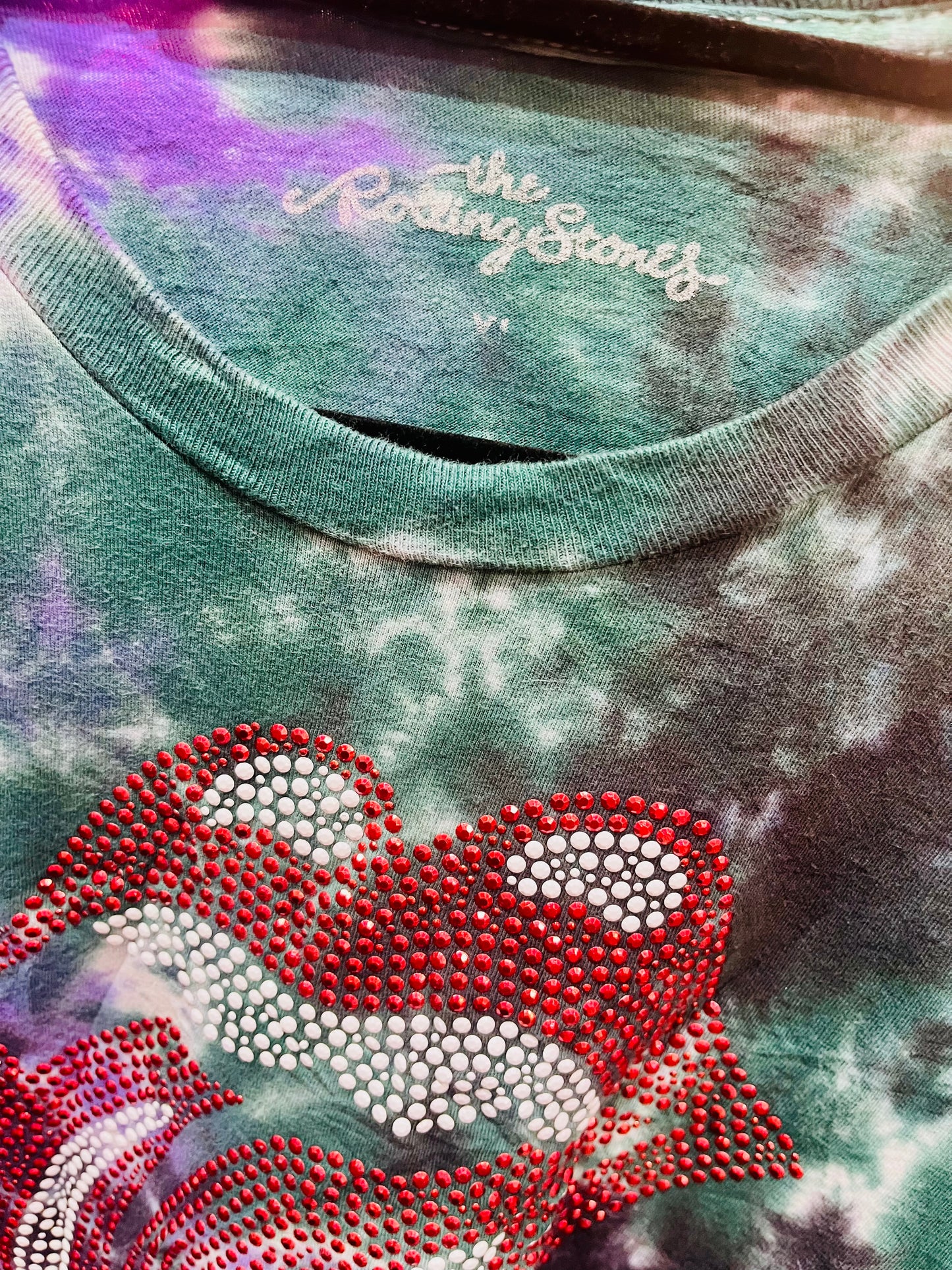 Sparkly Embellished Tie Dye Rolling Stones Band Top