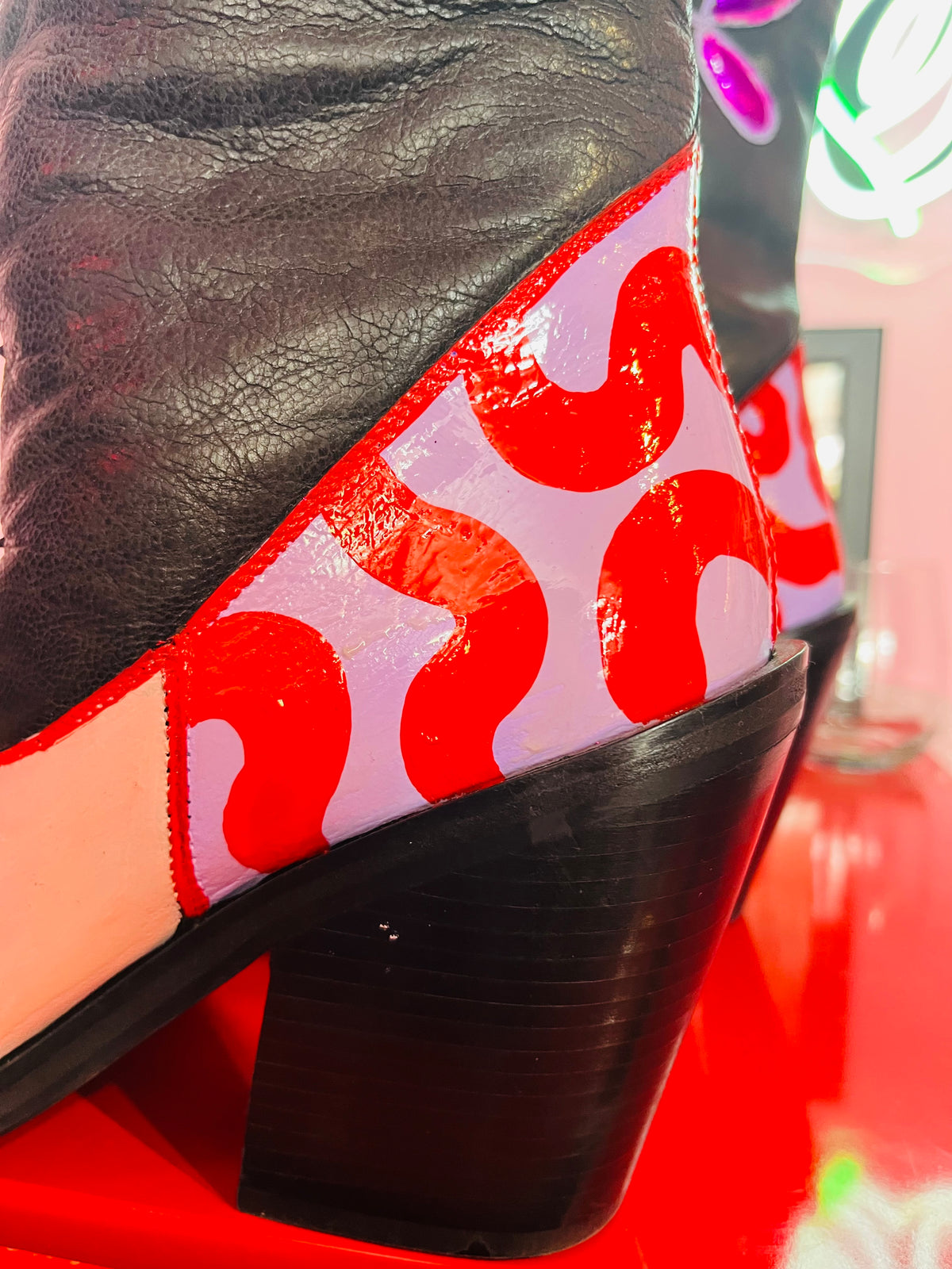 Hand painted Upcycled Knee High Cowboy Boots