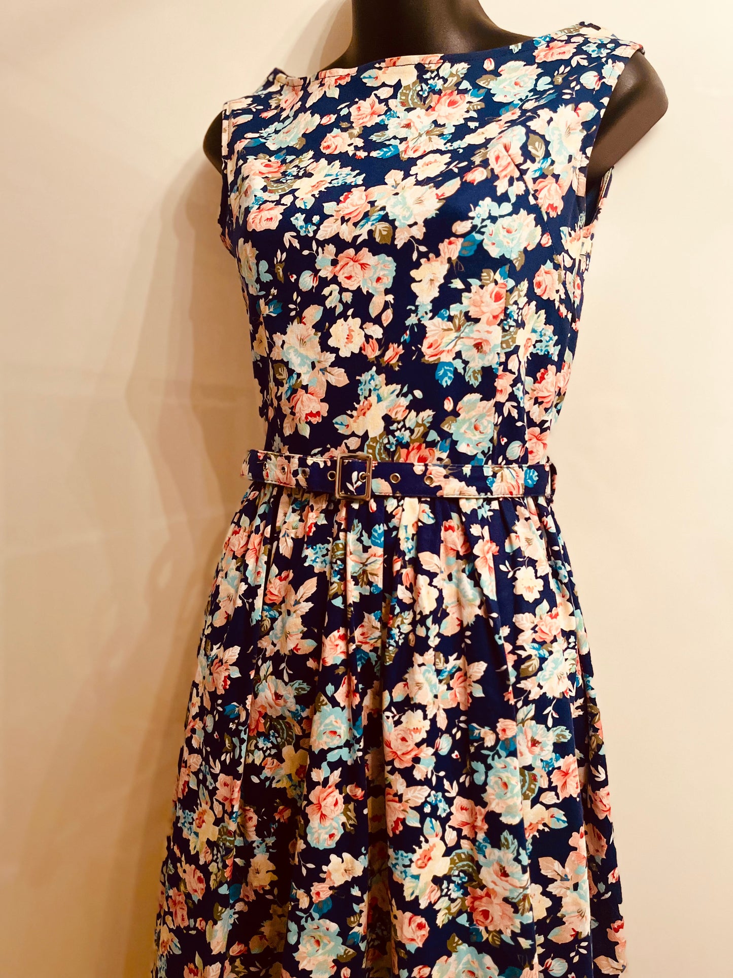 Pretty Floral Navy Lindy Bop Belted Swing Dress