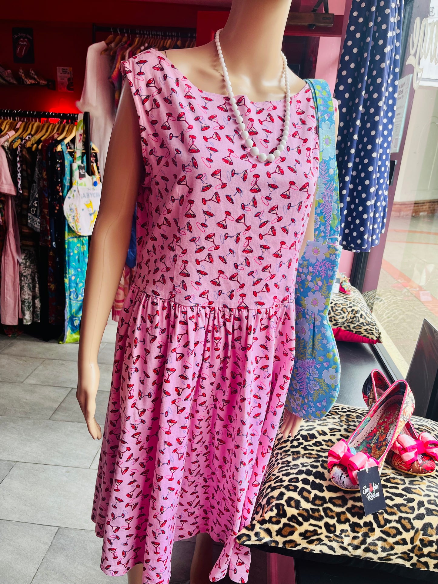 Pink Cocktail Print Vintage Party Dress