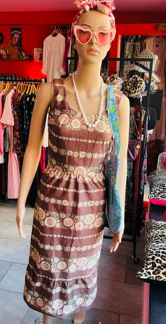 1960s Vintage Beckleidung Brown Retro Floral Slip Dress