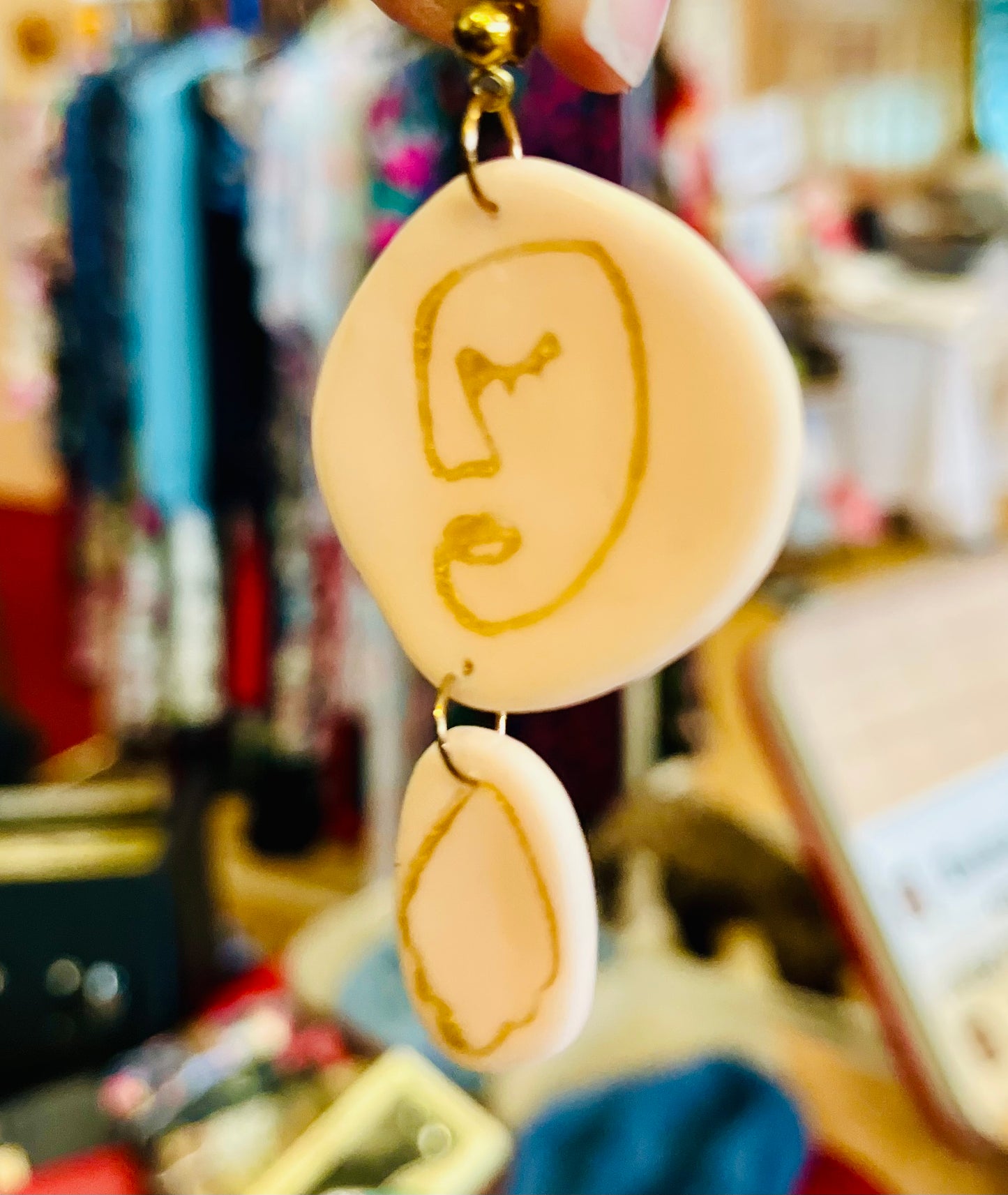Abstract Lady in Gold Dangle Earrings