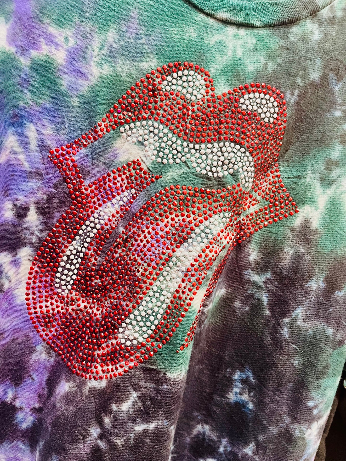 Sparkly Embellished Tie Dye Rolling Stones Band Top