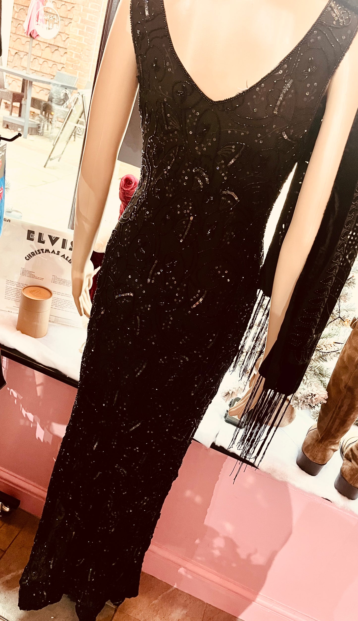 1960s Original Vintage Black Sparkly Beaded Cocktail Dress