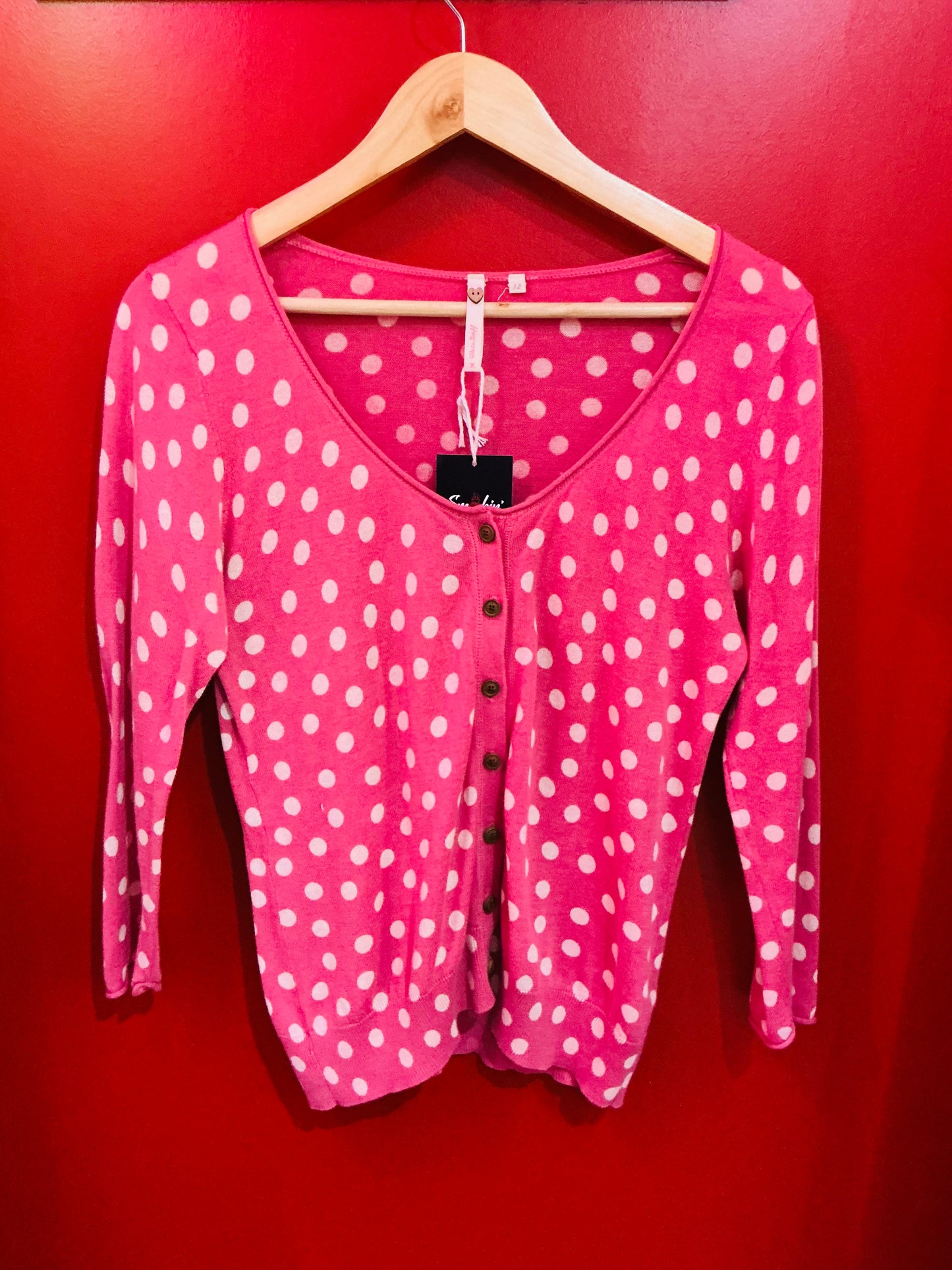 Pink and White Polka Dot Cardigan