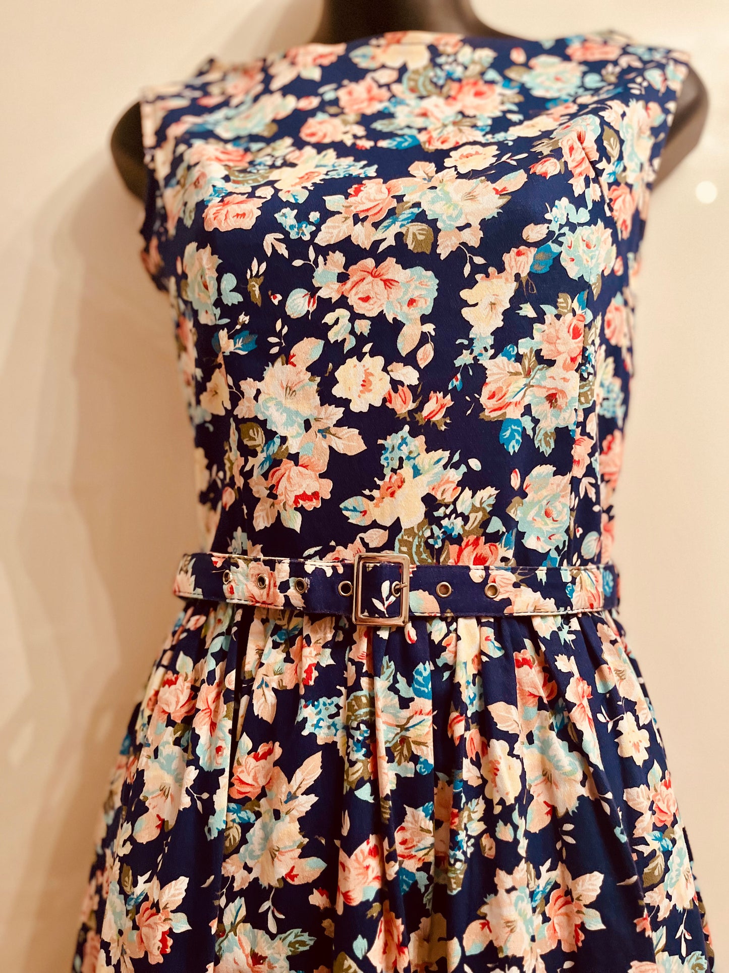 Pretty Floral Navy Lindy Bop Belted Swing Dress