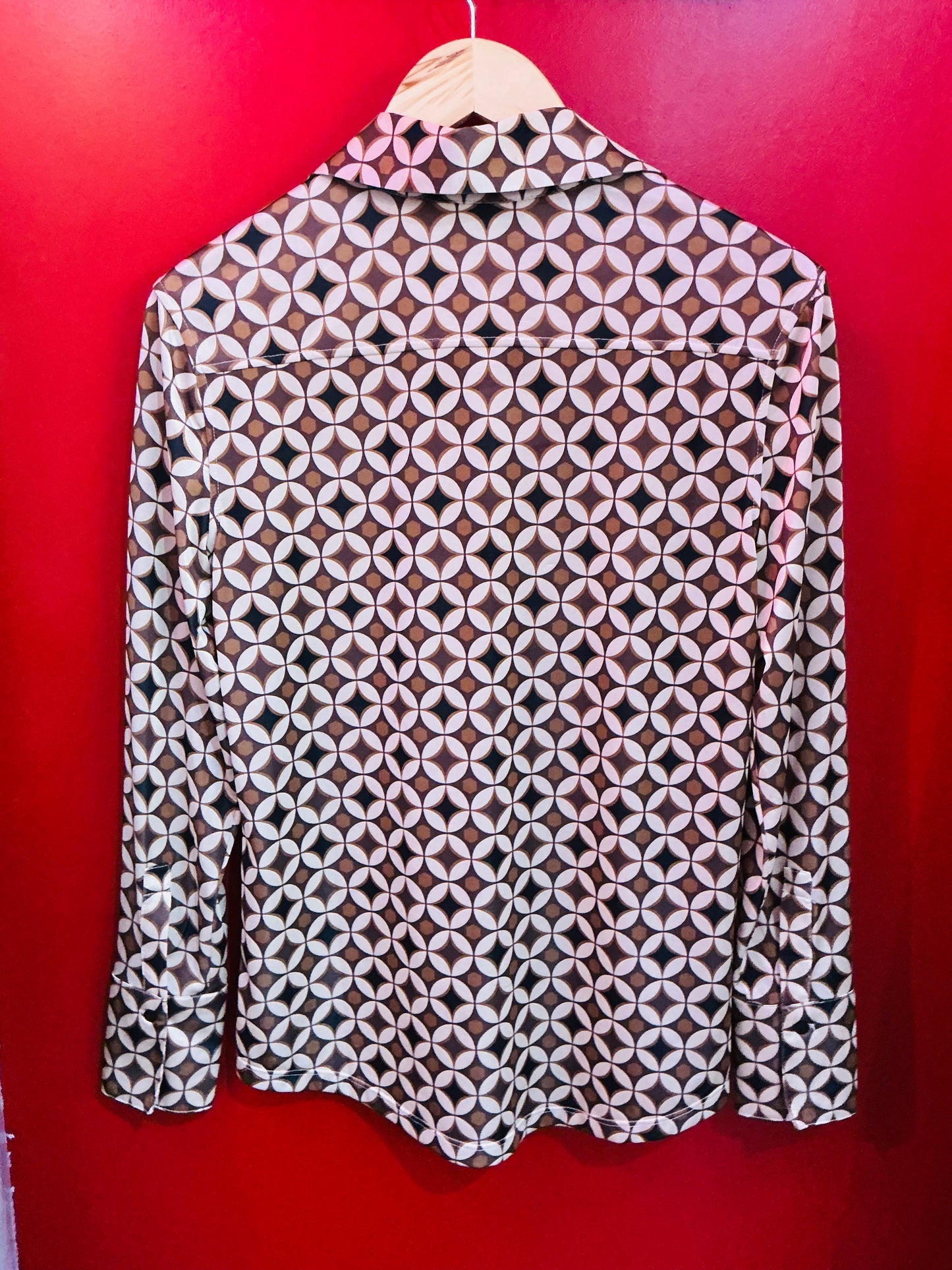 70s Retro Patterned Long Sleeve Shirrt