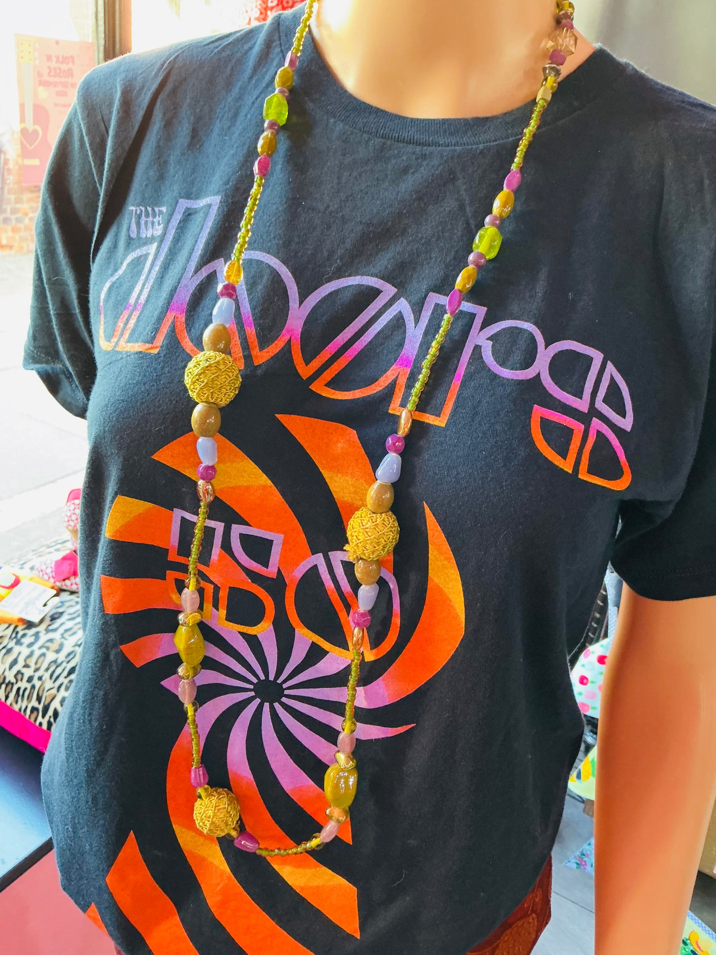 1990s Vintage East Purple and Green Beaded Necklace