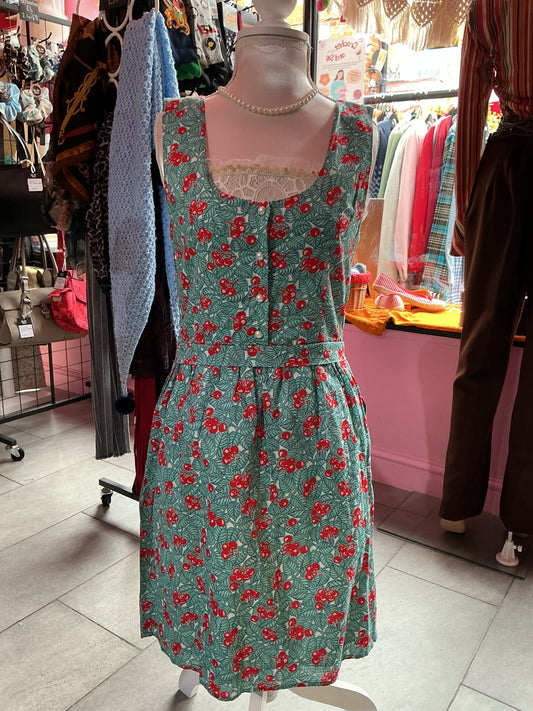 Turquoise Leaves & Red Cherry Print Oliver Bonas Tea Dress