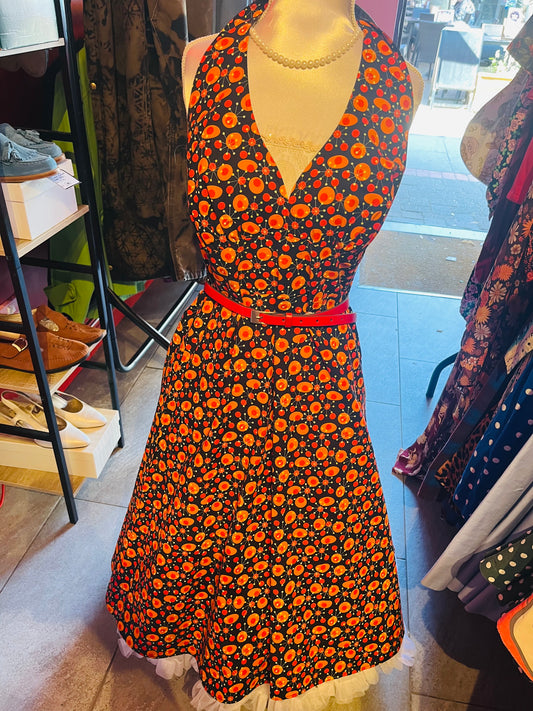 1960s Vintage Get Cutie Retro Patterned Swing Dress