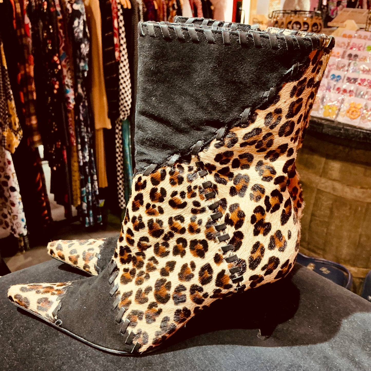 Leopard Print and Black Suede Faith Stiletto Boots- Size 6/39