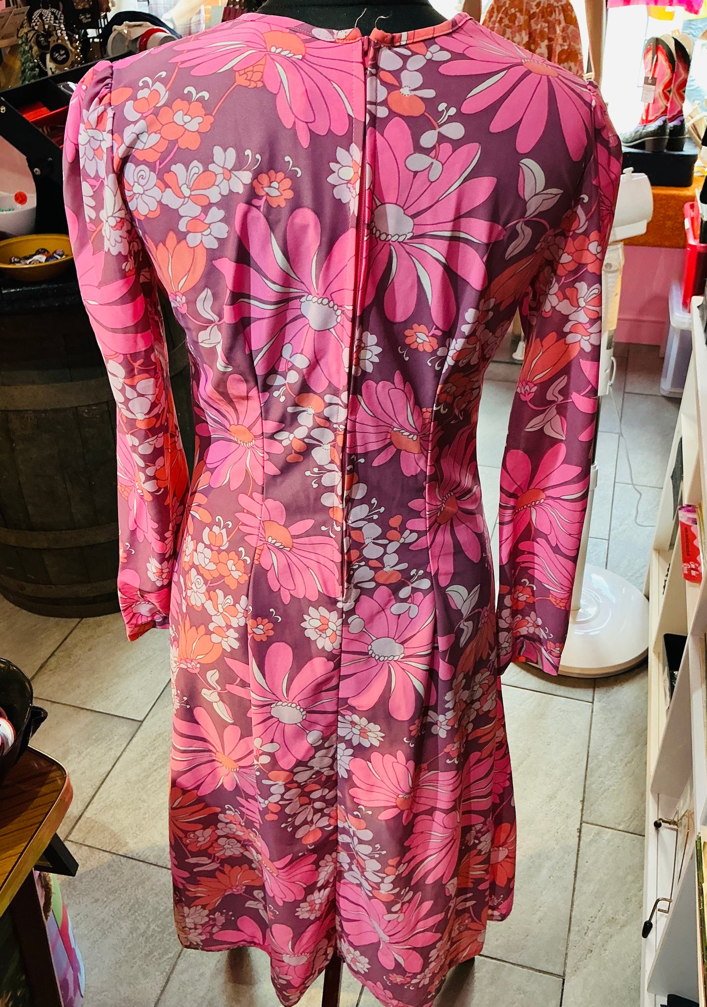 1960s Vintage Devonshire Lady Pink Retro Floral Dress