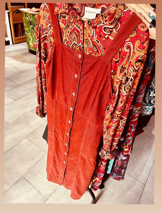 Seasalt Cornwall Burnt Orange Corduroy Dress Size 12