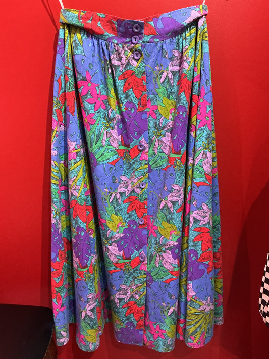 1980s USA Vintage Nightingales Bright Patterned Circle Skirt
