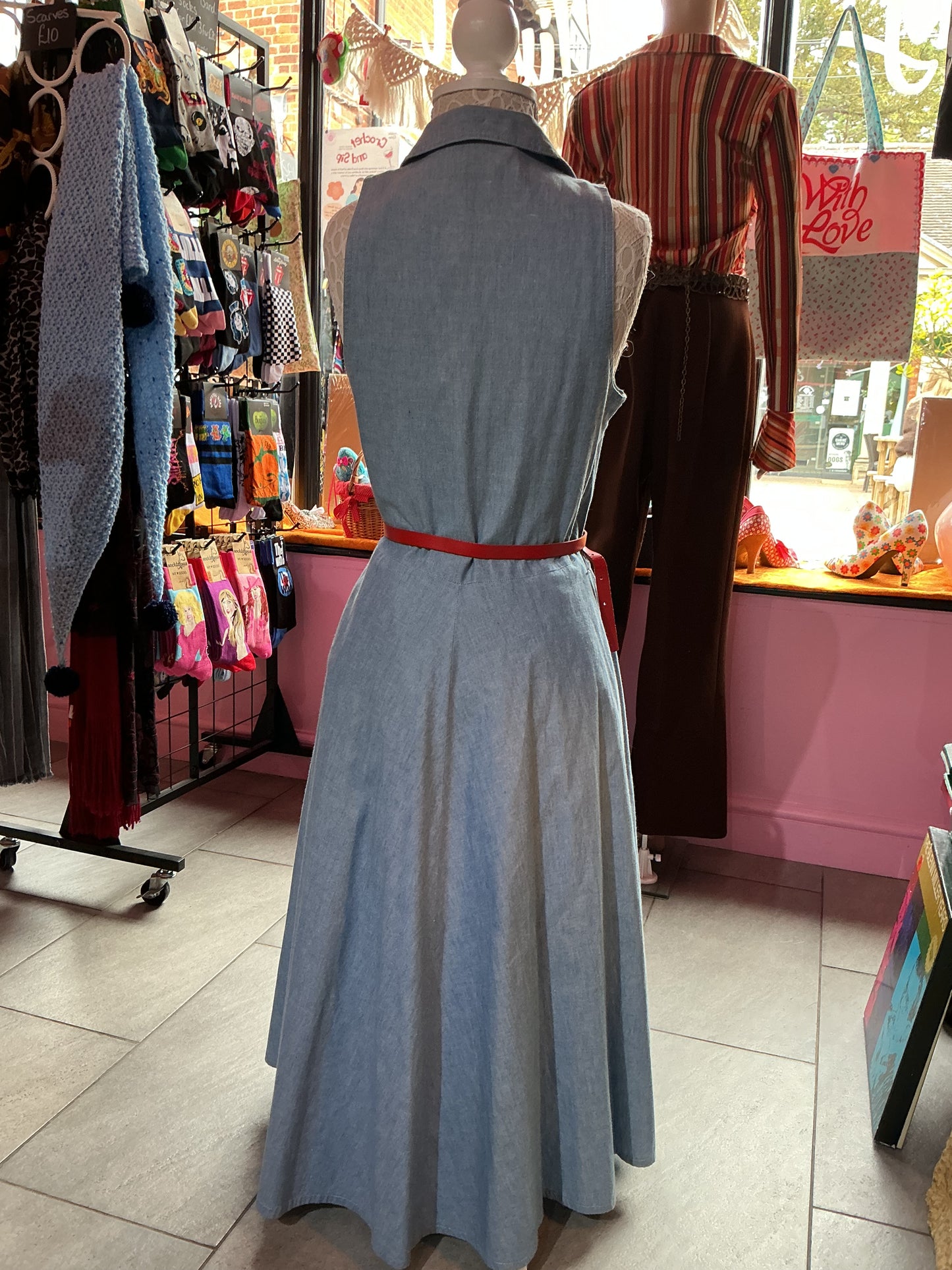 1990s Vintage Cotton Blue Fit & Flare Dress