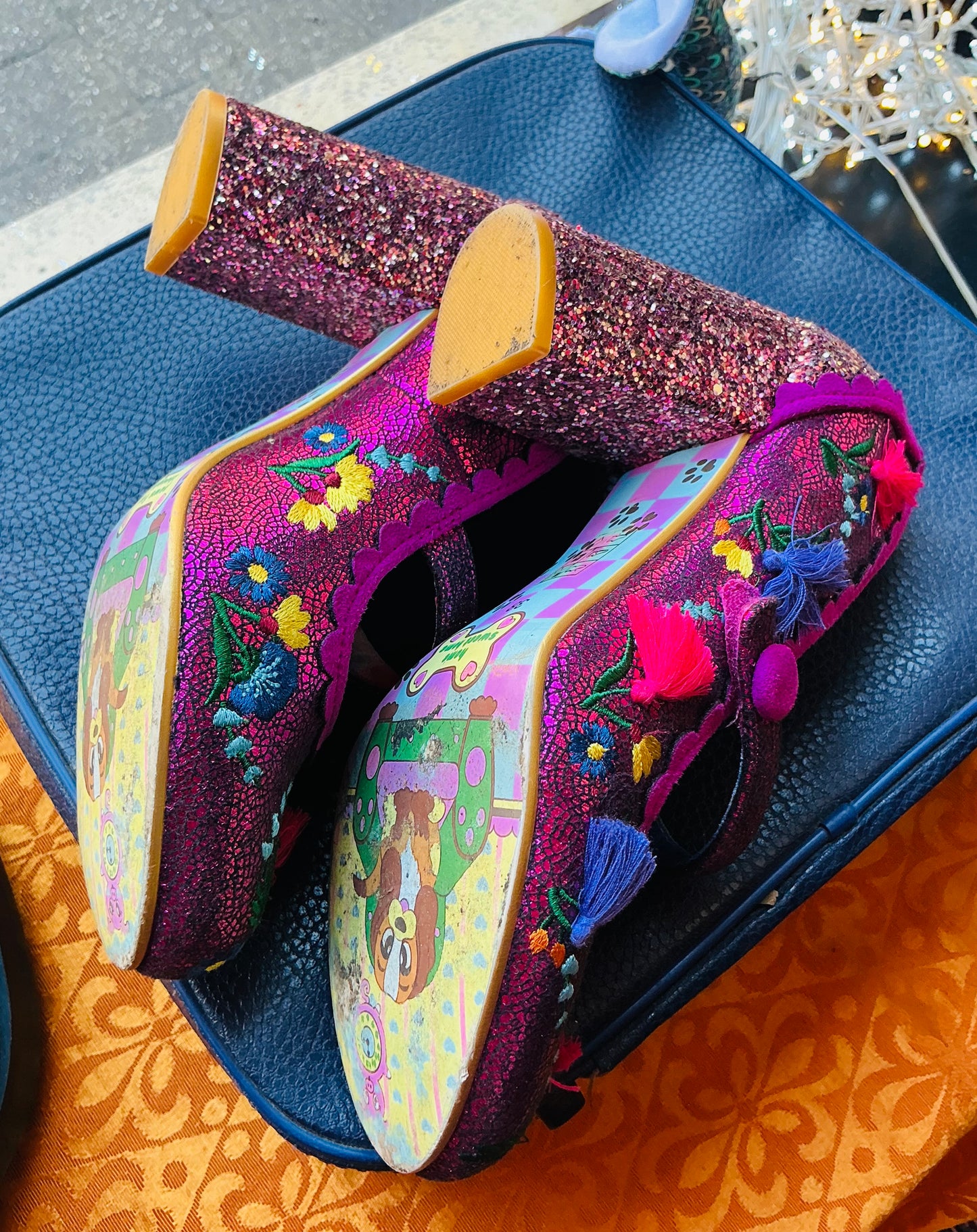 Magenta Pink Glittery Irregular Choice Heels