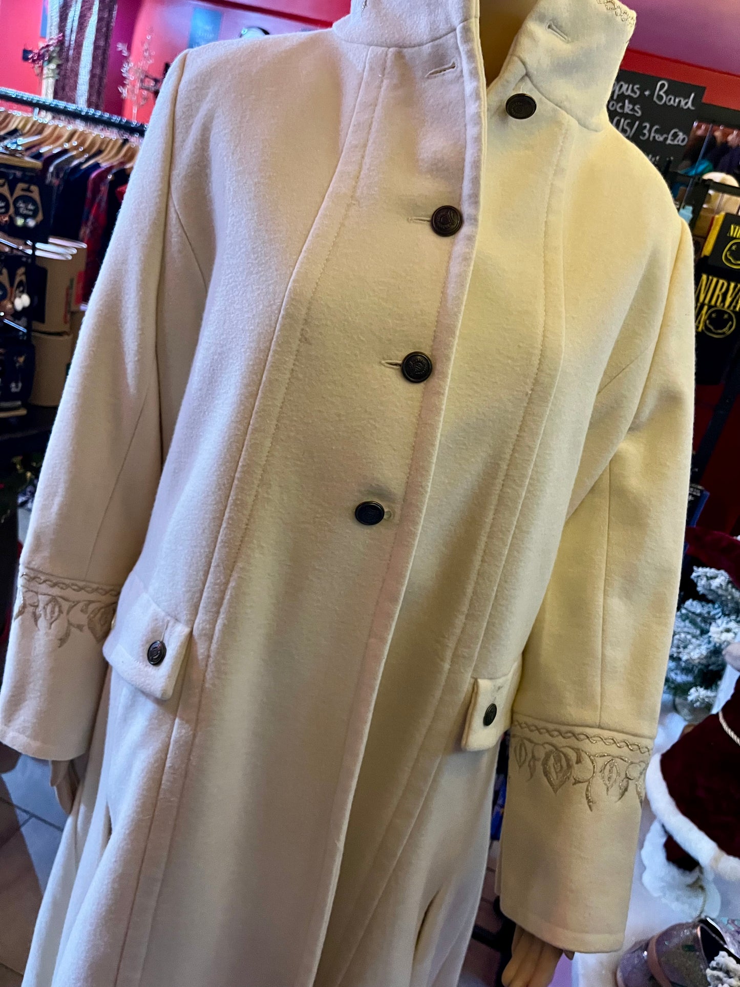 1950s Vintage Italian Vintage Cream Embroidered Peacoat