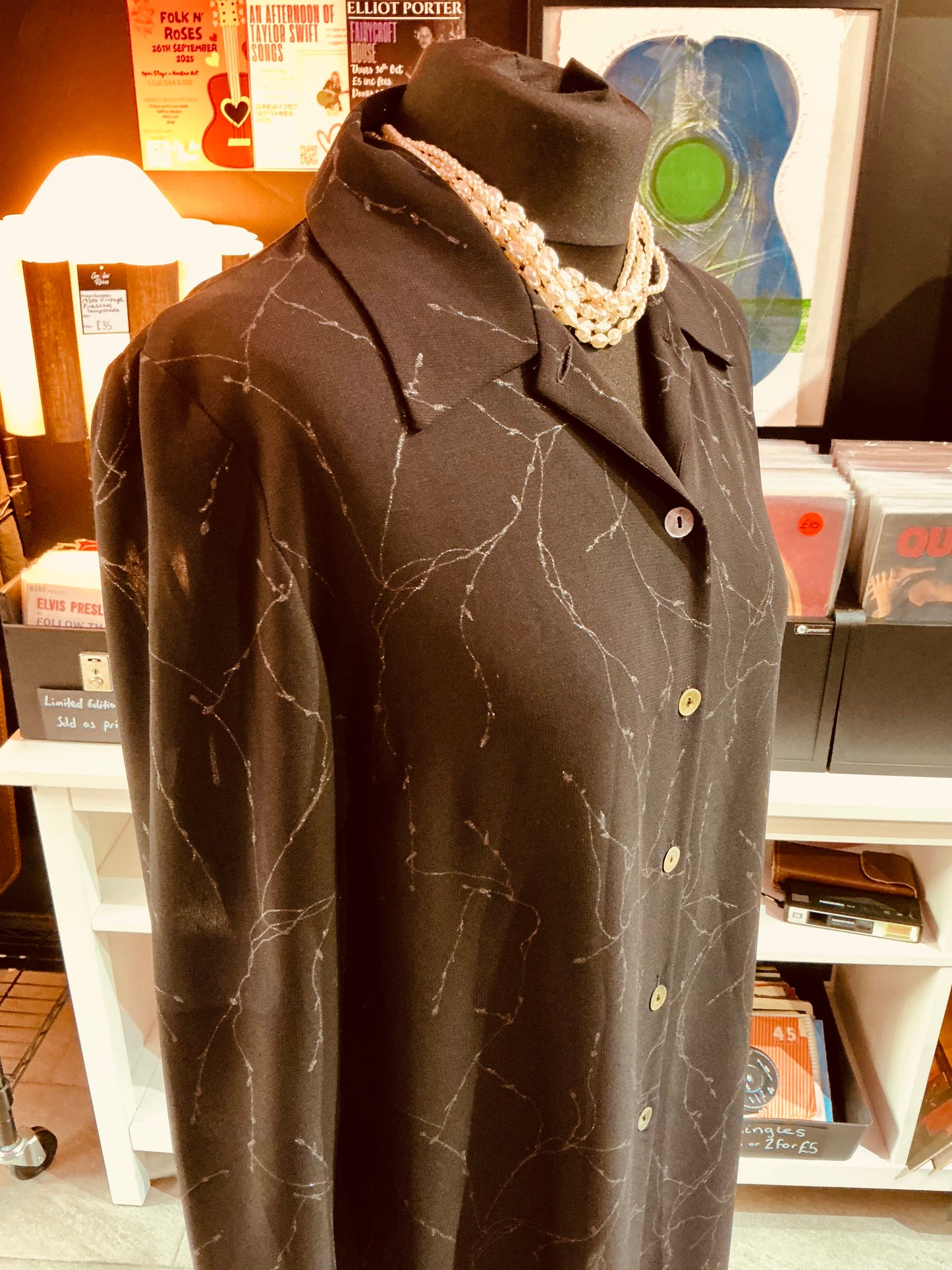 1980s Vintage Chicot Black Button up Shirt Dress