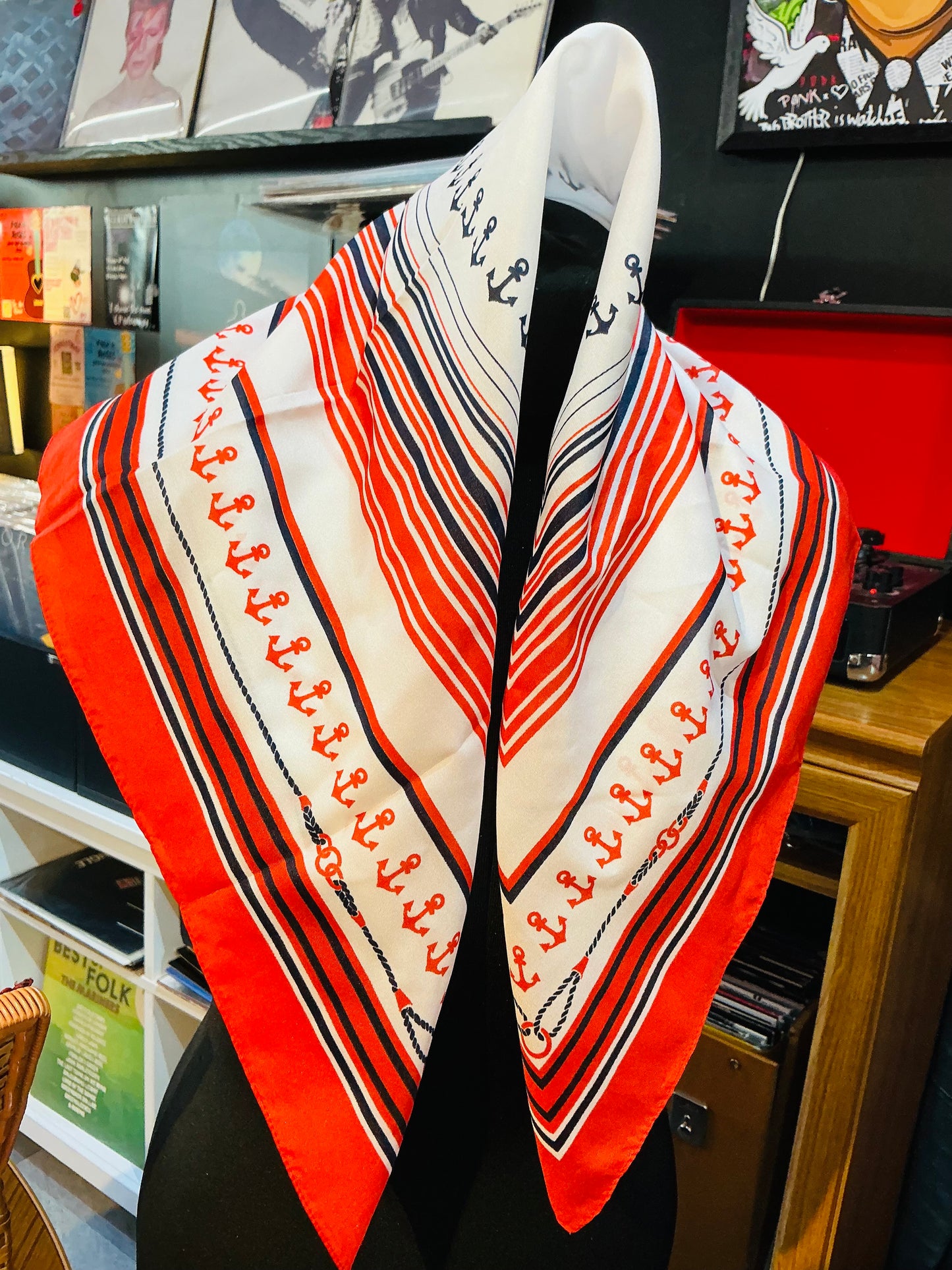 Red and White Striped Nautical Headscarf