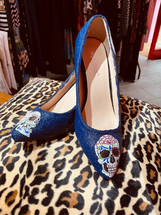 Hand Painted Purple Day of the Dead Heels