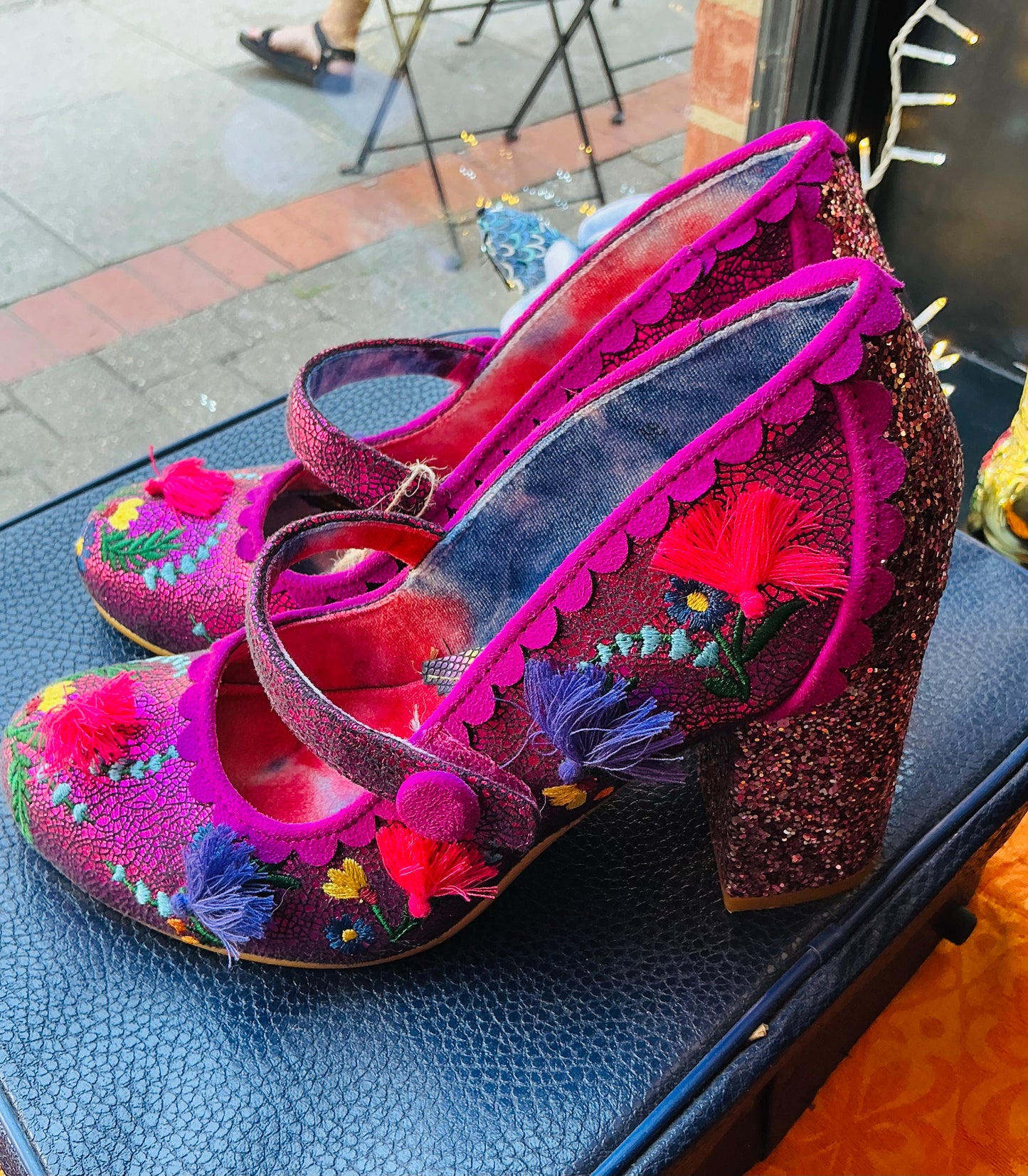 Magenta Pink Glittery Irregular Choice Heels