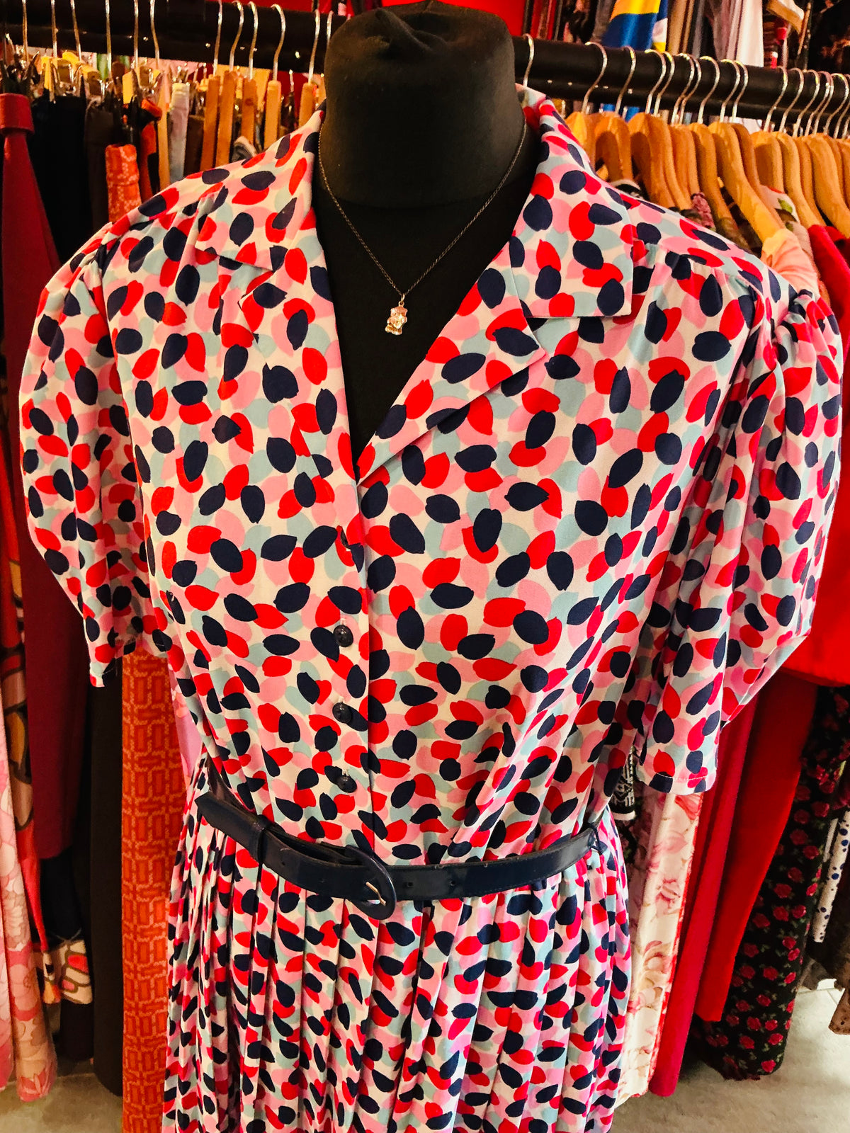 1980s Vintage Pink, Blue and Red Retro St Michael Tea Dress