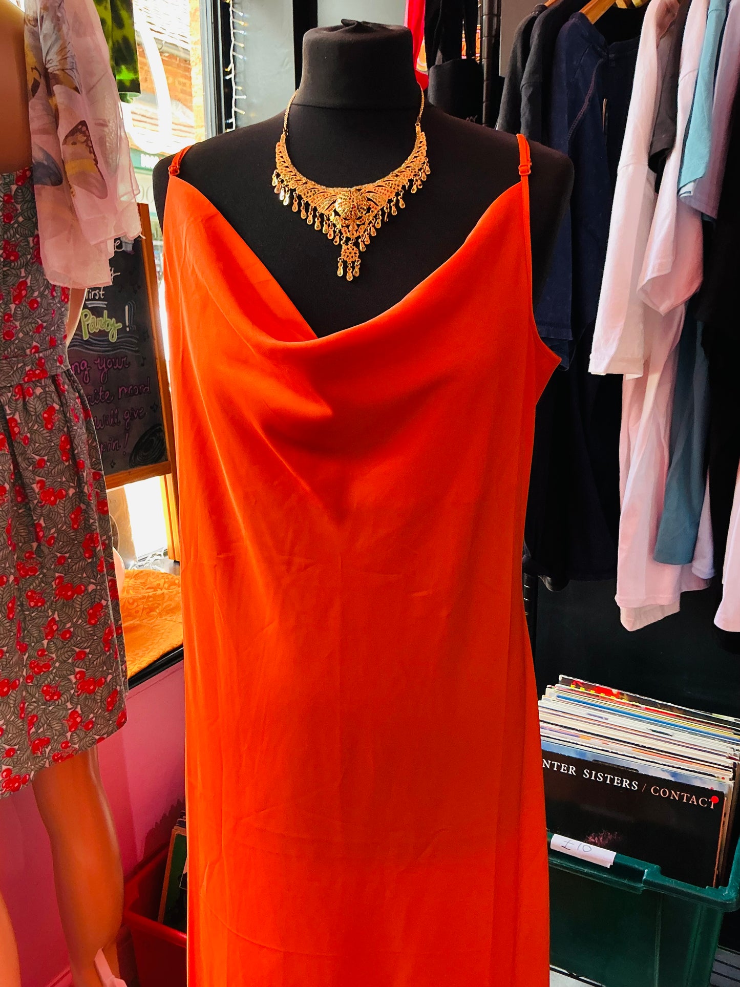 Allsaints Orange Satin Slip Maxi Dress