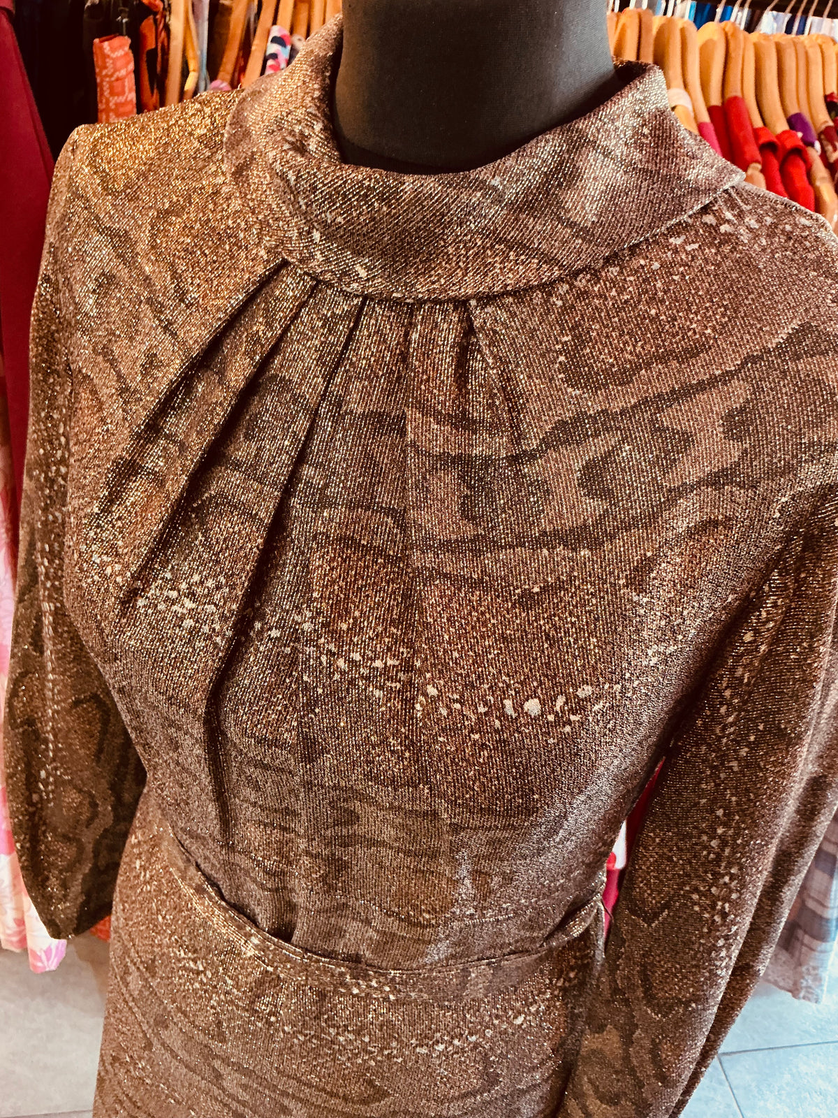 1960s Vintage Gold Sparkly Feminette Dress