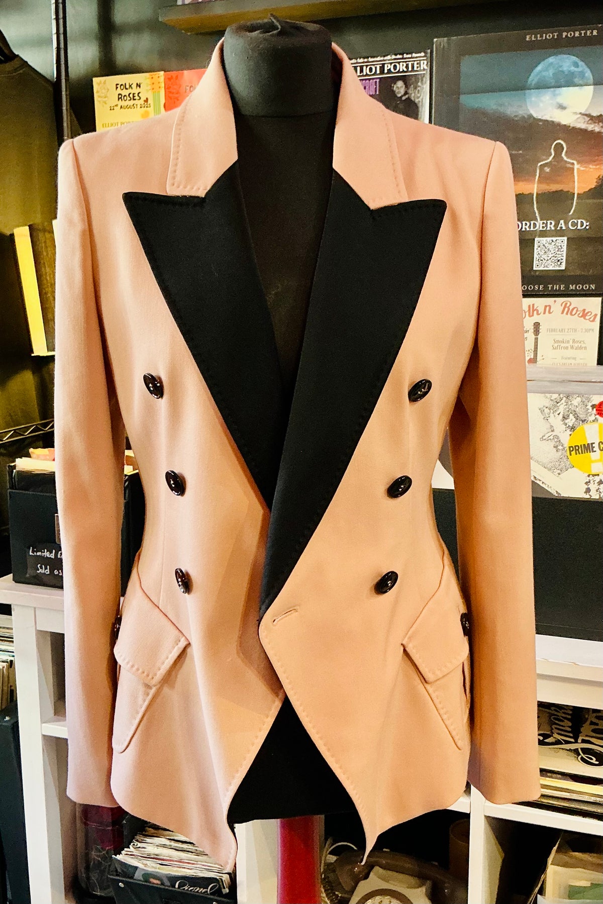 Moschino pale pink / black designer blazer jacket