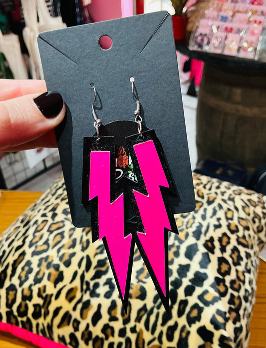 Ziggy Stardust Pink Lightning Bolt Earrings