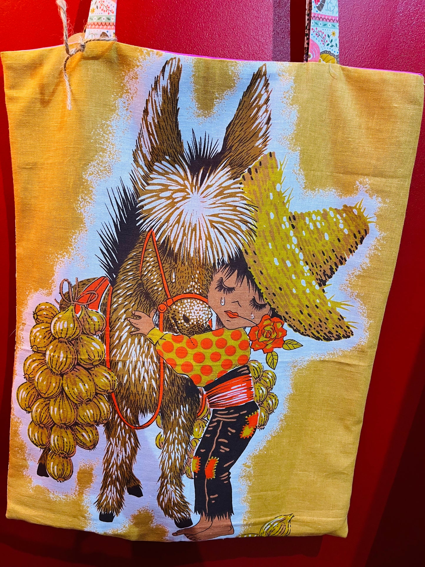 Handmade Vintage Fabric Spanish Donkey Tote Bag