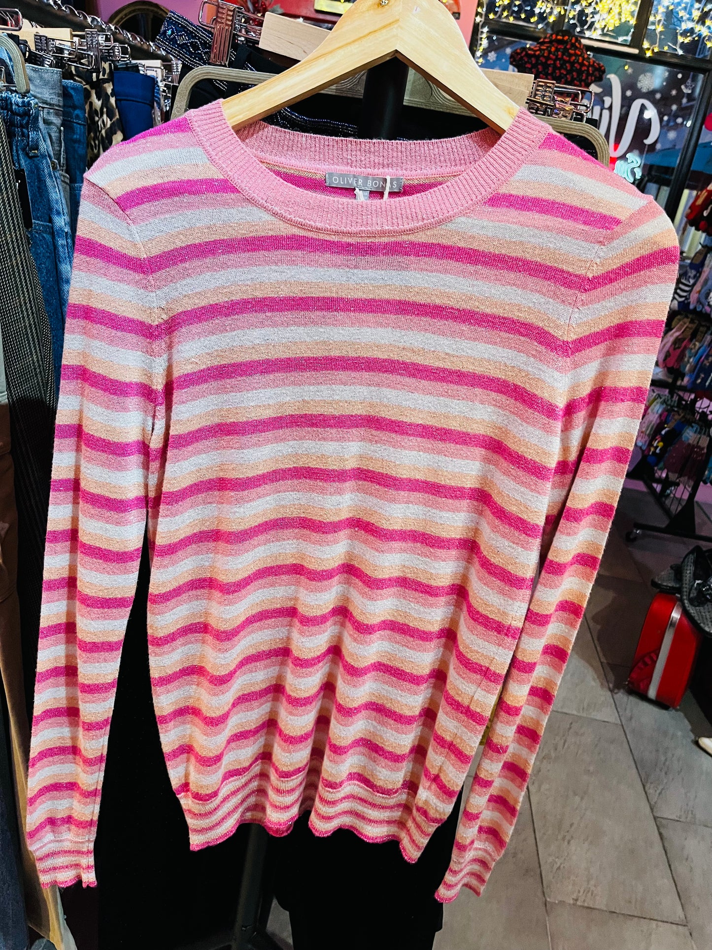 Oliver Bonas Pink Sparkly Striped Jumper