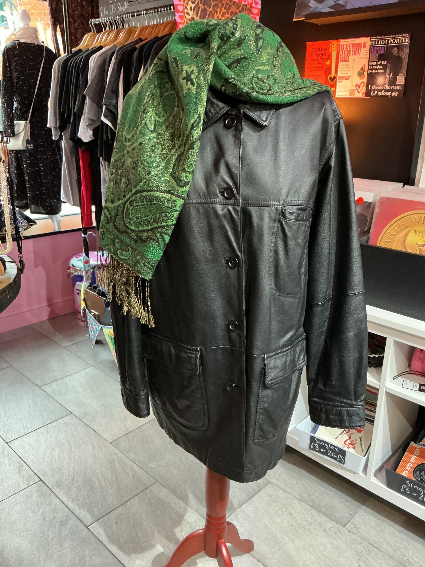 Black Leather Freemans Jacket- Size 20