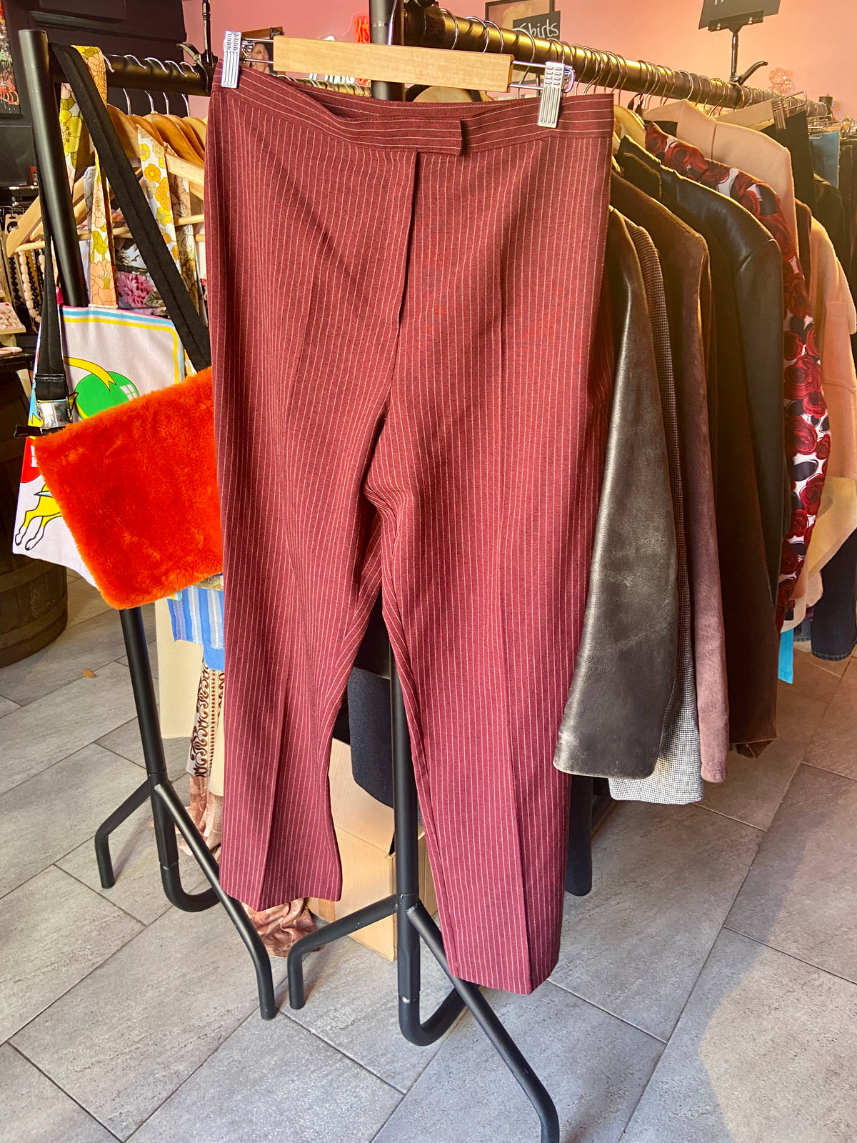 1980s Vintage Deep Red Pin Stripe Trousers