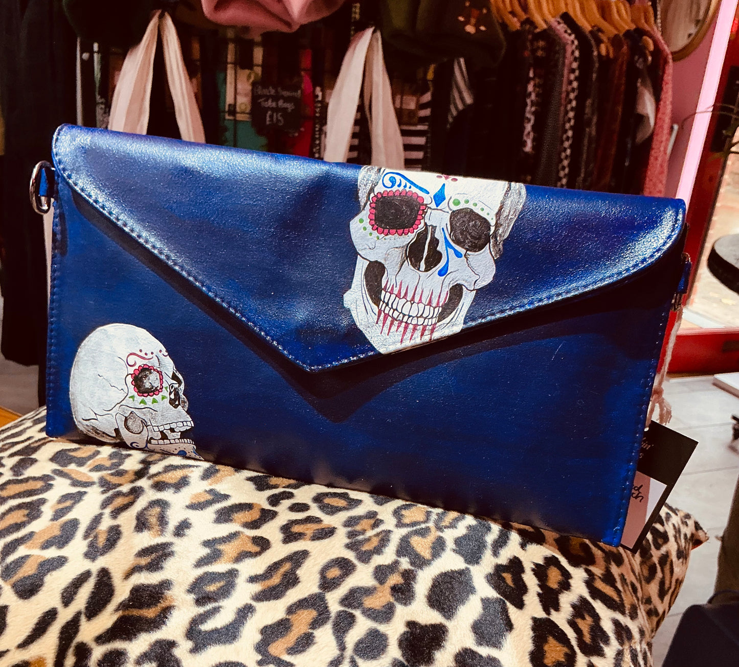 Hand painted Purple Day of the Dead Clutch Bag