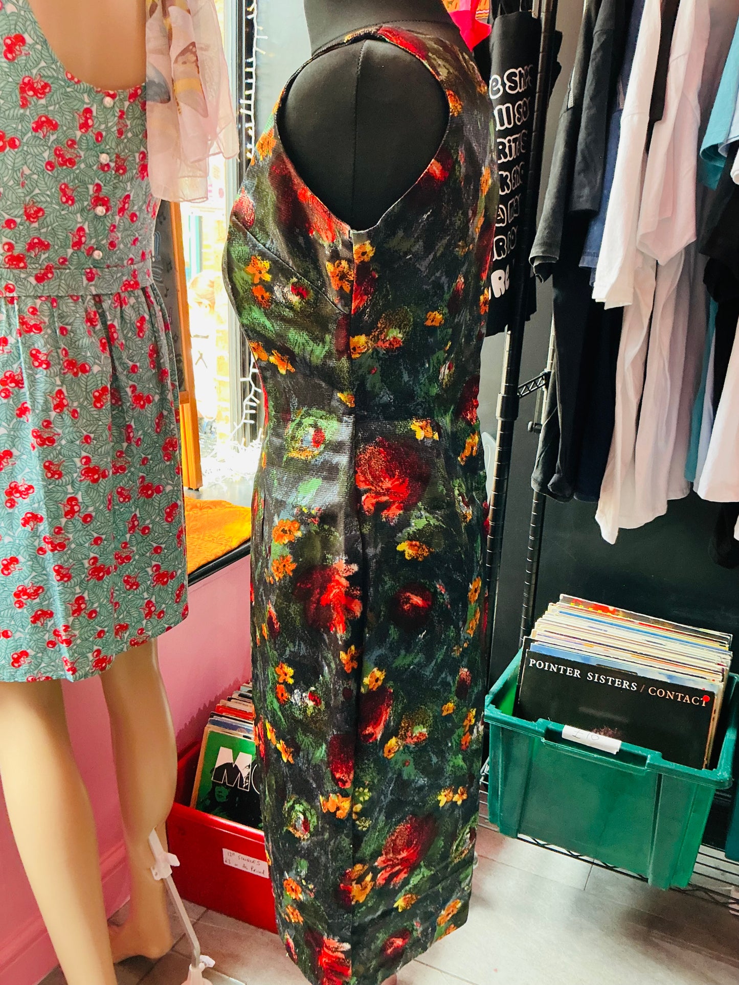 1960s Vintage Tricel Satin Floral Pencil Dress