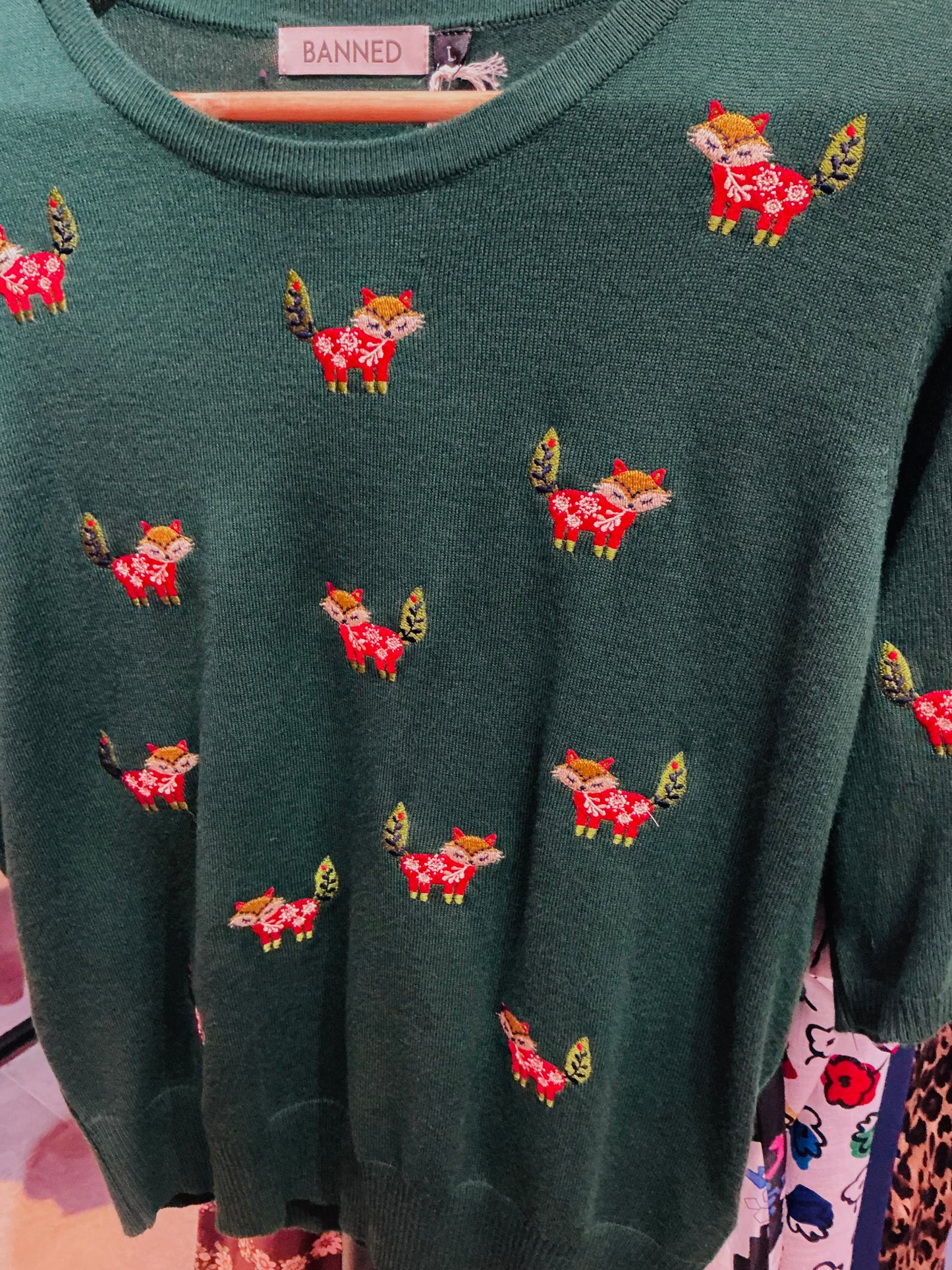 Banned Apparel Green Scandi Fox Christmas Jumper