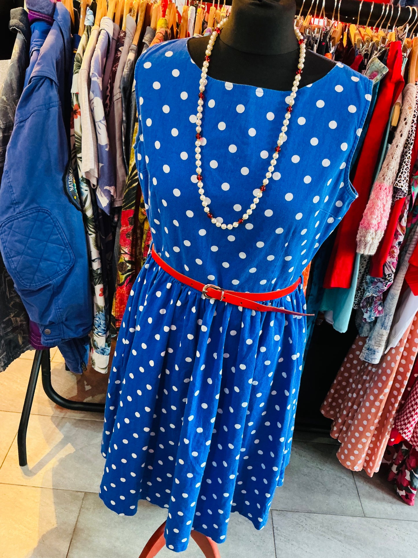 1950s Style Blue Polka Dot Lindy Bop Swing Dress