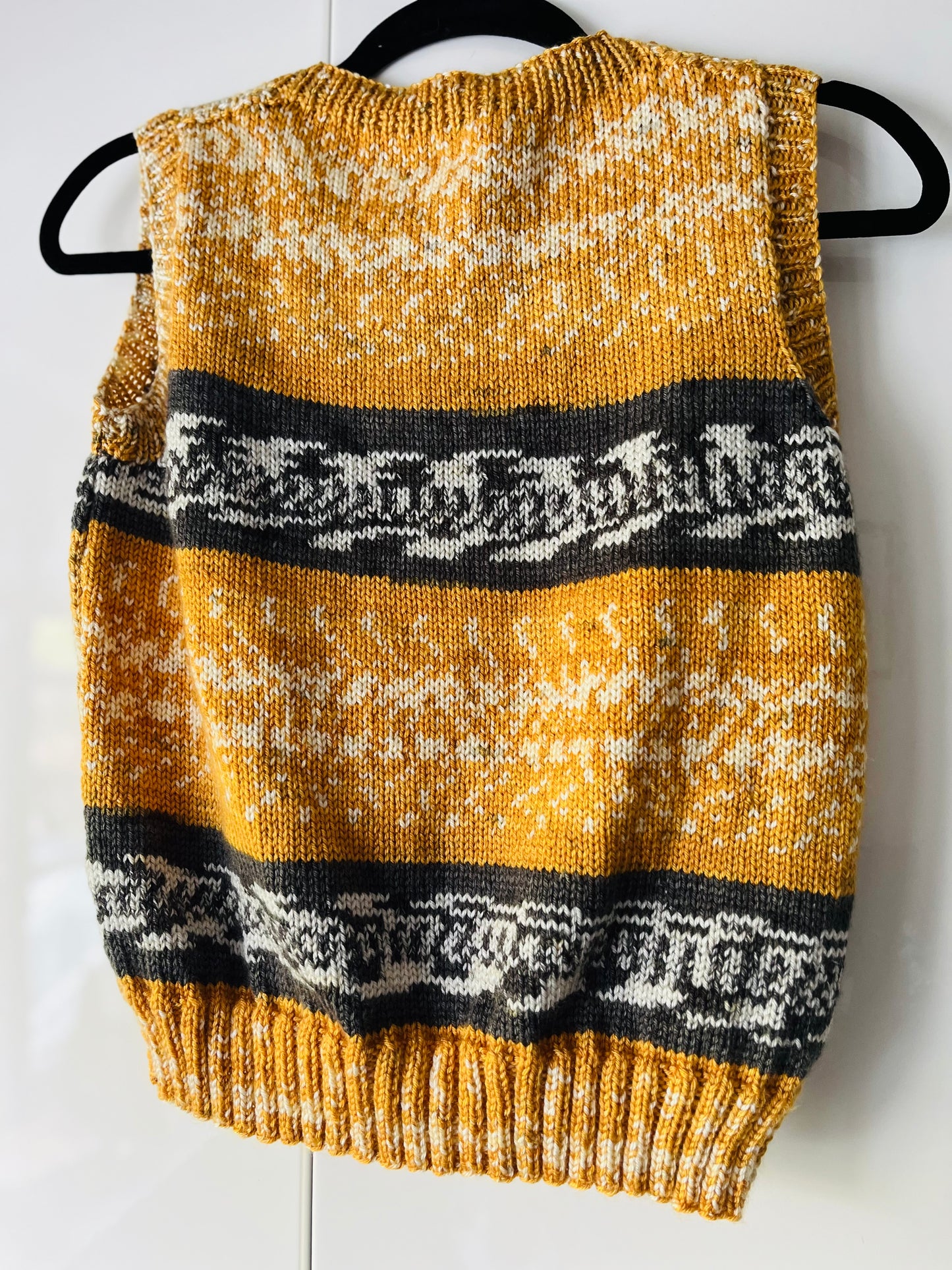 Mustard and Grey Hand Knitted Vest