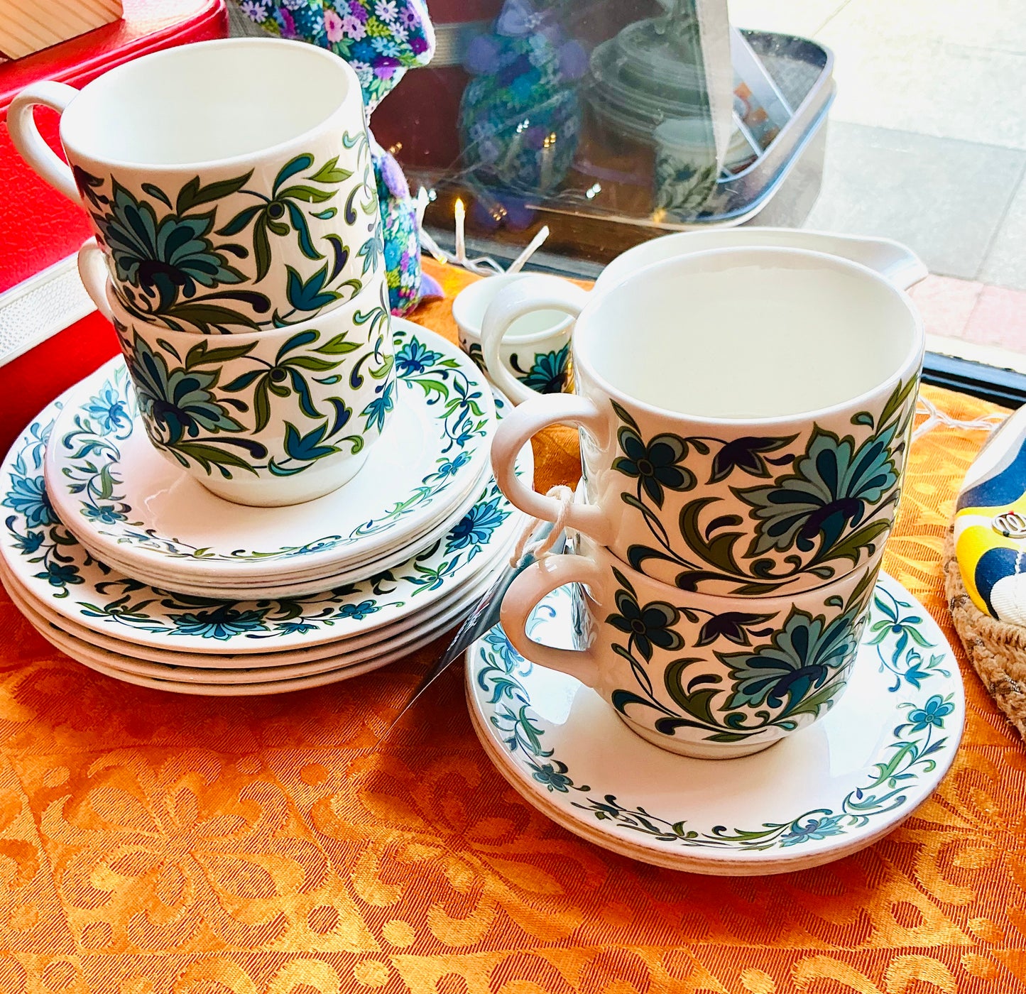 1970s Midwinter Blue Floral Tea Cup and Saucer Set