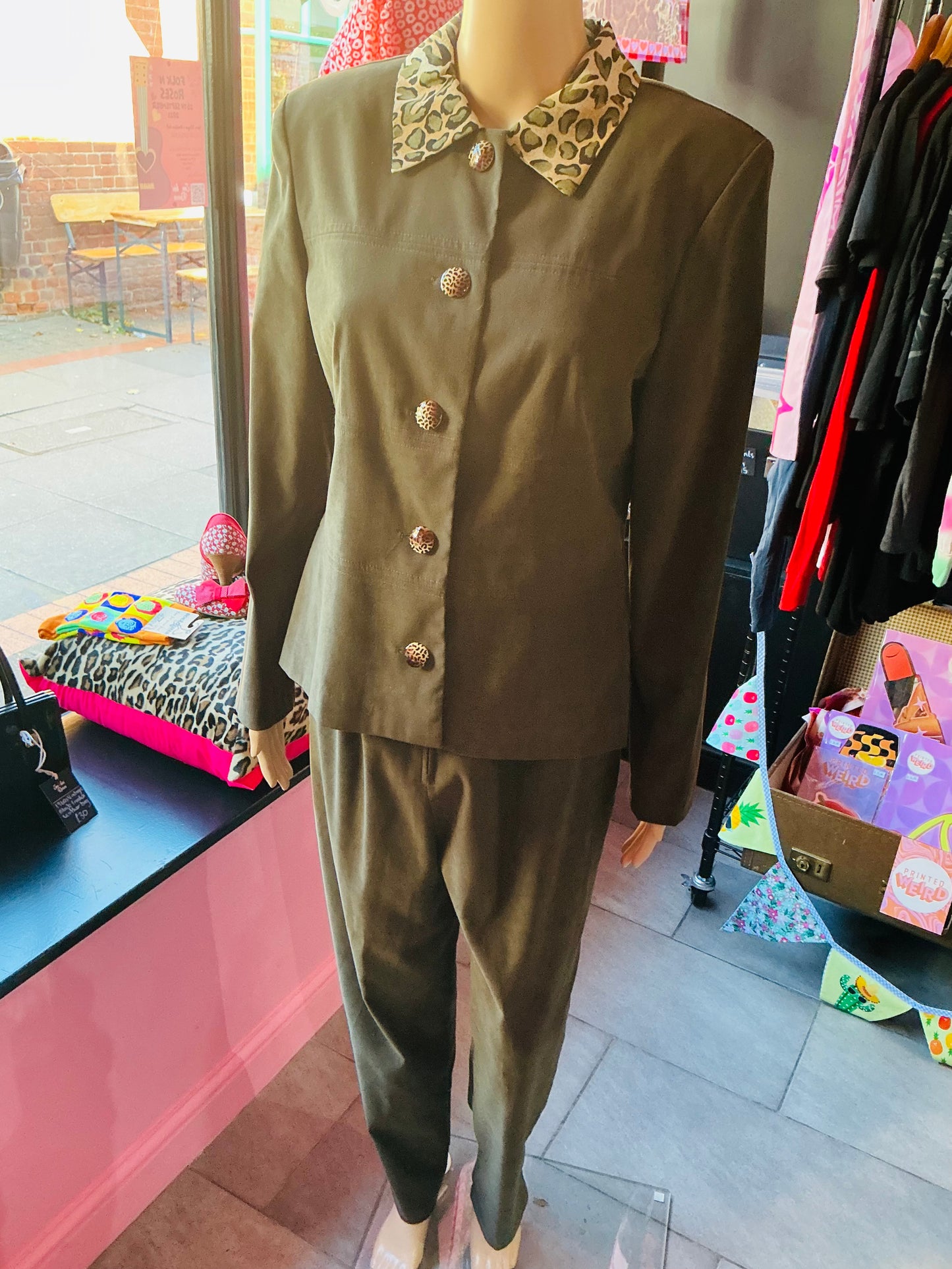 1960s Miss Dorby Green & Leopard Blazer & Trousers Set